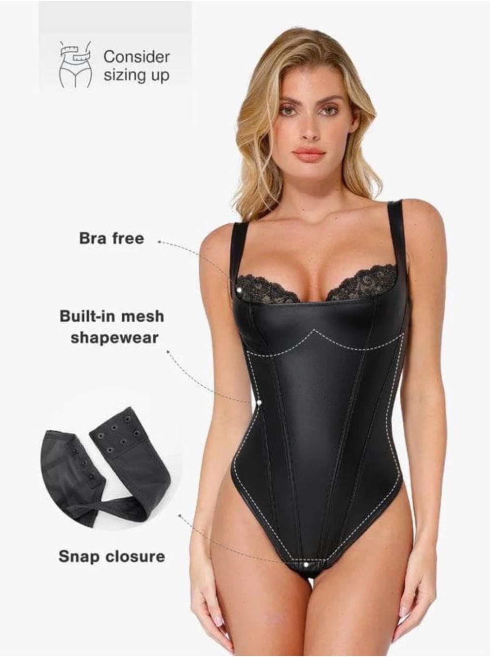Faux Leather Lace Sculpting Bodysuit 3X